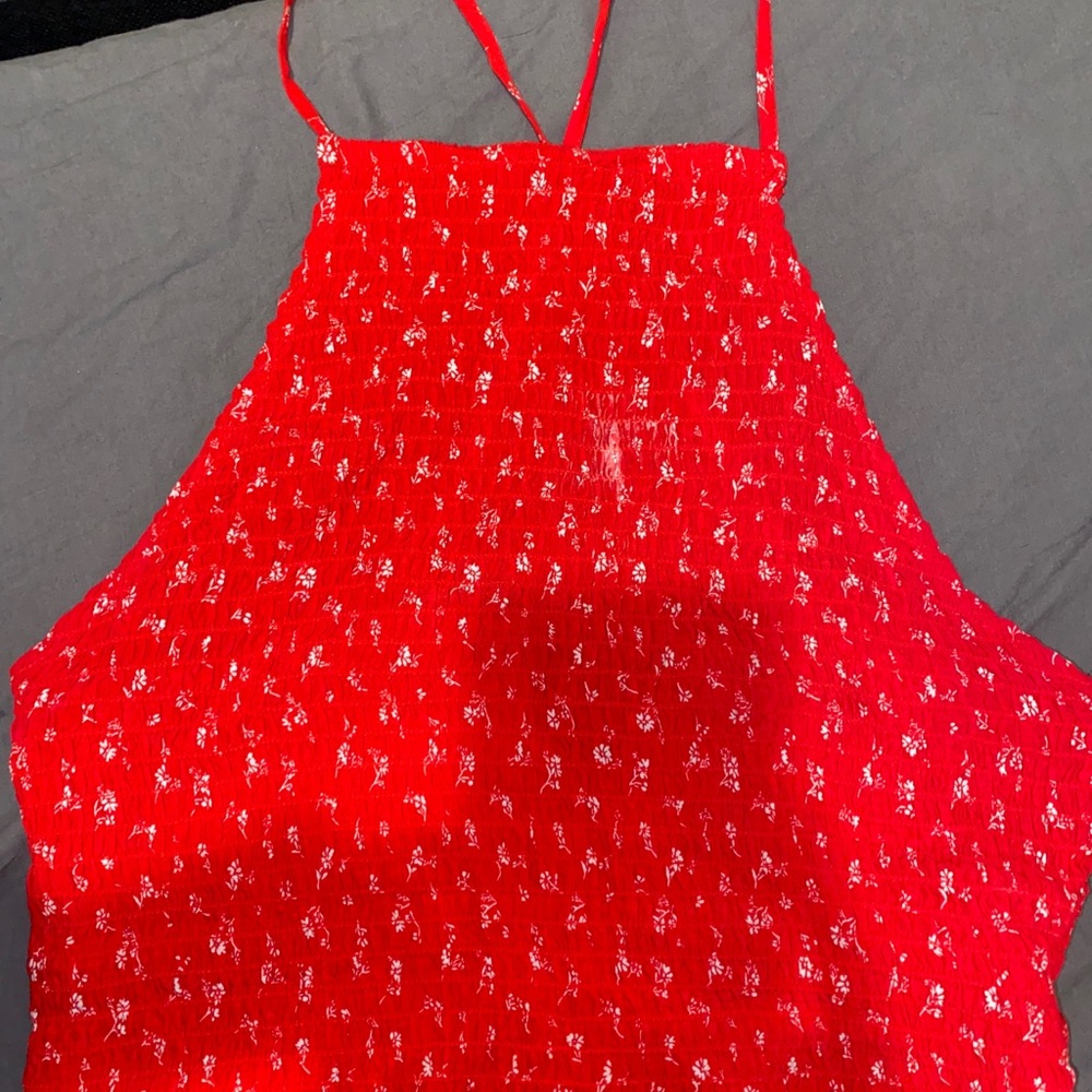 red and white cropped tube top